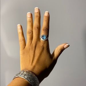 BLUE CHALCEDONY Ocean Blue Gemstone 💎 925 Silver Ring Vintage Boho Retail $140